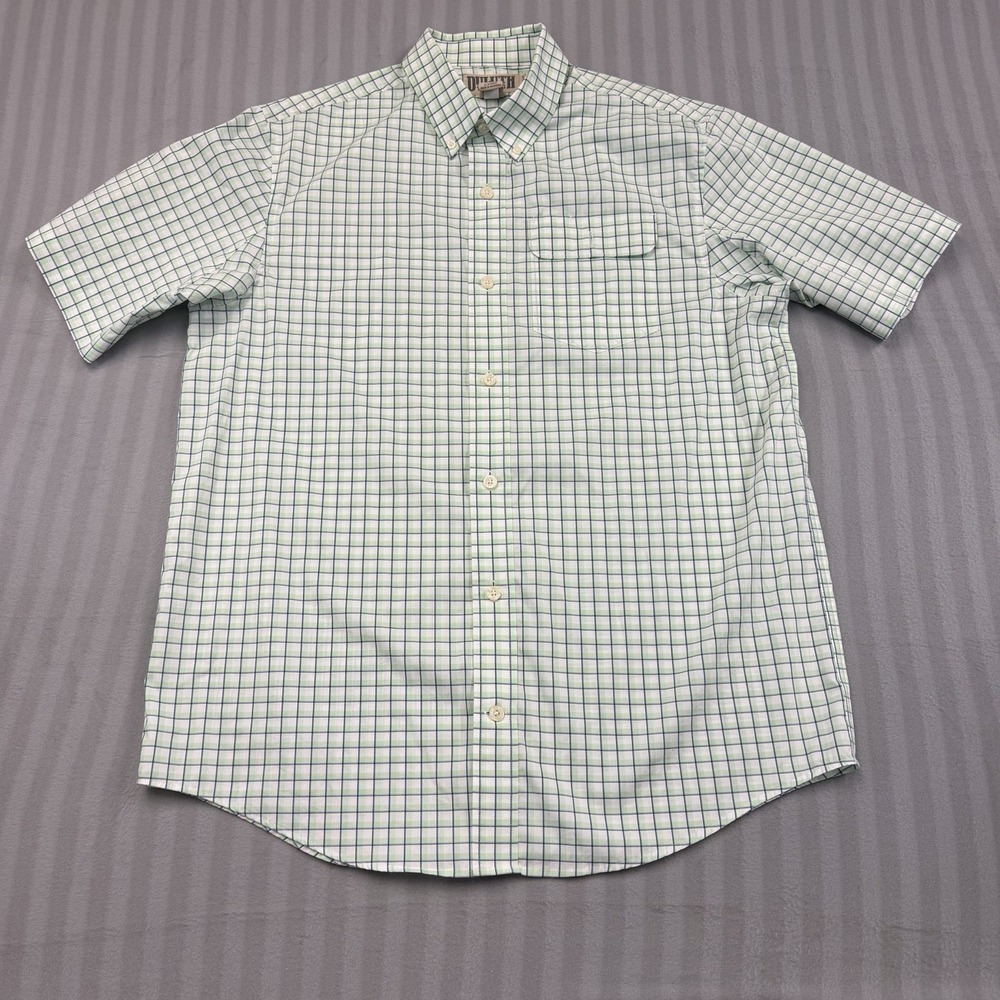 Duluth Trading Wrinkle Fighter Shirt Medium Relaxed Fit Short Sleeve Plaid Green